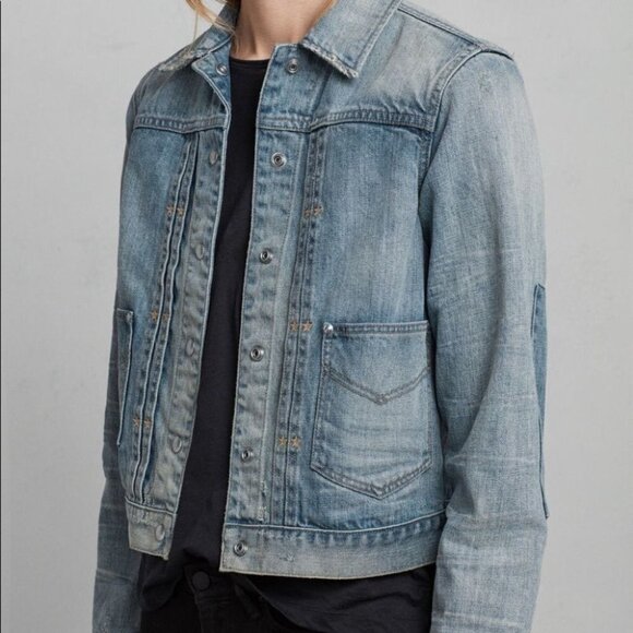 NWOT All Saints Serene Vintage Wash Patchwork Jean Jacket Size XS - Picture 1 of 13